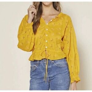 Outerknown Women's XS Poet Blouse Golden Yellow‎ Long Sleeve Organic Cotton NEW